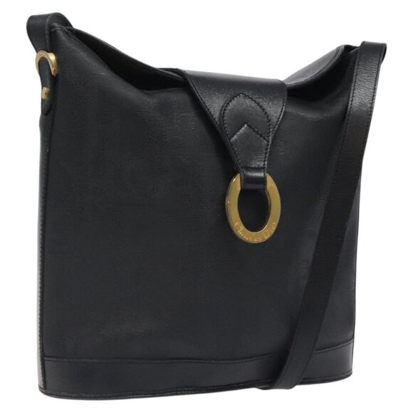 Christian Dior Trotter Canvas Shoulder Bag PVC Black Gold Auth 120408 - Picture 1 of 16